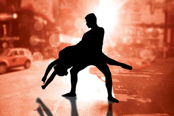 Ballerina leaping against blurry new york street © vectorfusionart
