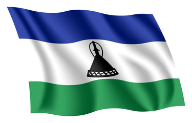 Lesotho flag. Isolated national flag of Lesotho. Waving flag of the Kingdom of Lesotho. Fluttering textile flag.