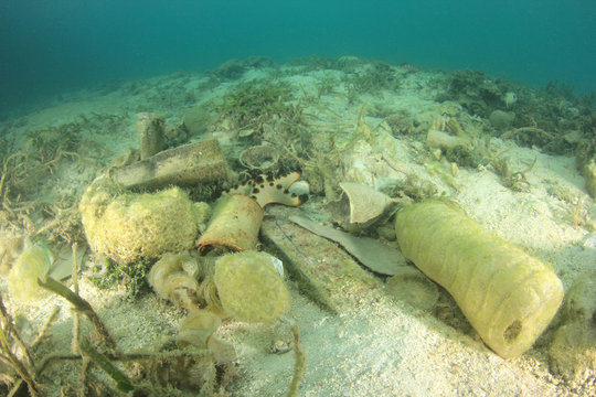 Plastic water bottles pollute sea floor