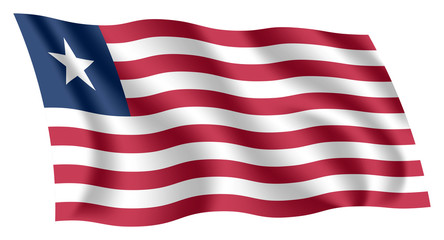 Liberia flag. Isolated national flag of Liberia. Waving flag of the Republic of Liberia. Fluttering textile liberian flag.