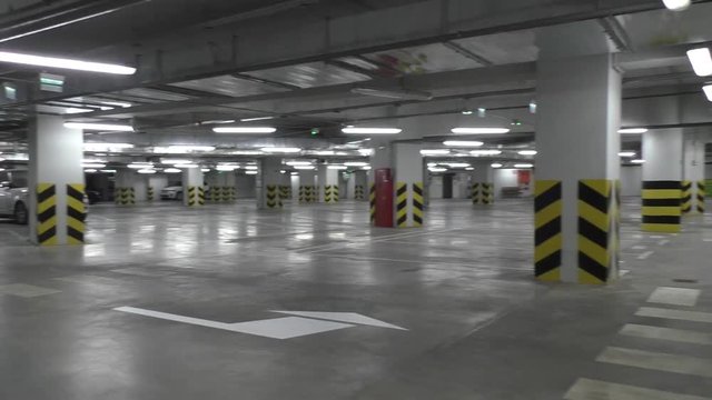 Parking garage underground, industrial interior, parking lanes