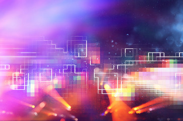 Naklejka premium Futuristic retro background of the 80`s retro style. Digital or Cyber Surface. neon lights and geometric pattern.