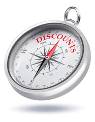 Direction to Discounts Conceptual Compass. Realistic vector 3d illustration