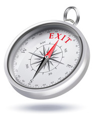 Direction to Exit Conceptual Compass. Realistic vector 3d illustration