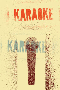 Karaoke typographic stencil spray grunge style poster design. Retro vector illustration.