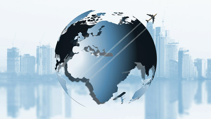 Fototapeta na wymiar airplane flying around the world , transportation concept , travel concept