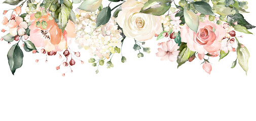 aranżacje kwiatami akwareli. ilustracja kwiatowy. Kompozycja botaniczna na ślub lub kartkę z życzeniami. gałąź kwiatów - róże abstrakcji - 202605126