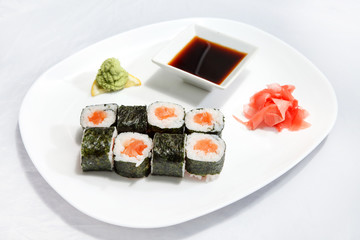 sushi with soy sauce