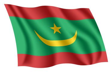 Mauritania flag. Isolated national flag of Mauritania. Waving flag of the Islamic Republic of Mauritania. Fluttering textile mauritanian flag.