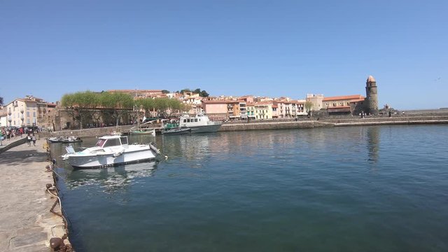 Port of Collioure on mediterranean sea in Pyrenees orientales, Roussillon in southern of France

