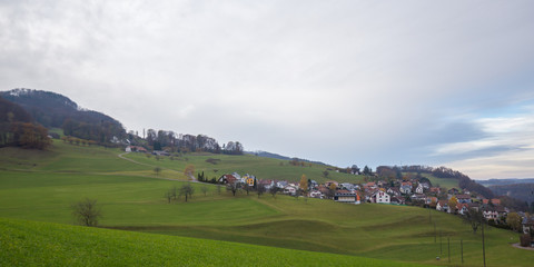 Fototapeta na wymiar Buildings of Läufelfingen in the Jura mountain range