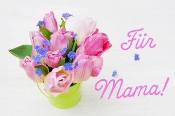 Muttertag, Für Mama!, Muttertagskarte, Tulpen, Vergißmeinnicht, Textraum, copy space