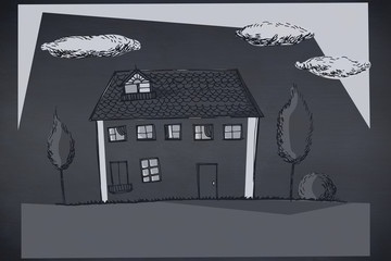 Hand drawn house against black background