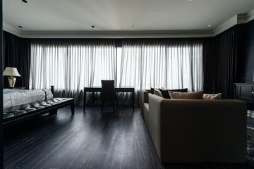 Bedroom interior. Modern bedroom in luxury apartment.