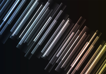 metallic glow bar overlap in dark background, stripe layer backdrop, technology template, vector illustration