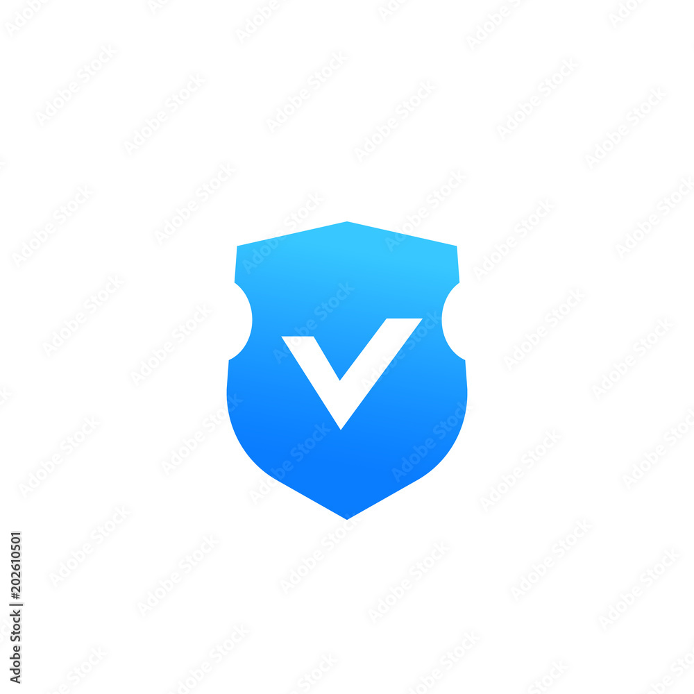 Sticker shield with checkmark, security icon on white