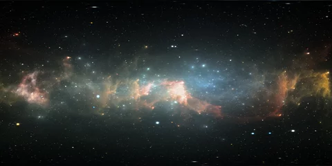 360-Grad-Weltraumgalaxie-Panorama, gleichwinklige Projektion, Umgebungskarte. Sphärisches HDRI-Panorama. Weltraumhintergrund mit Nebel und Sternen. © Peter Jurik