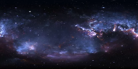 360-Grad-Weltraumnebel-Panorama, gleichwinklige Projektion, Umgebungskarte. Sphärisches HDRI-Panorama. Weltraumhintergrund mit Nebel und Sternen. © Peter Jurik