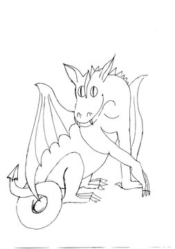 Outline drawing of a winged  dragon