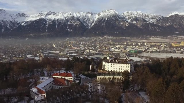 Aerial view of Ambras Castle in Innsbruck