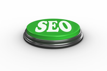 The word seo on digitally generated green push button