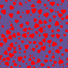 Red hearts on purple background. Vector seamless pattern.