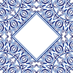 Ceramic tile pattern with watercolor ornament. Islamic, indian, arabic motifs. Wedding invitation template. Porcelain ethnic bohemian background.