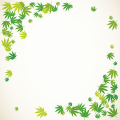 Hand drawn marijuana leaves frame background