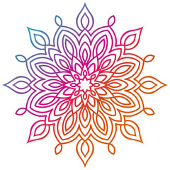 Fototapeta na wymiar Colorful gradient flower mandala. Hand drawn decorative element. Ornamental round doodle floral element isolated on white background. Vector illustration.