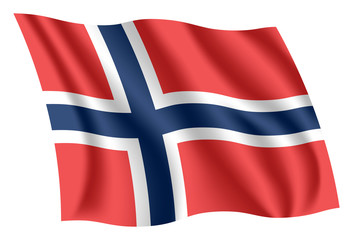 Norway flag. Isolated national flag of Norway. Waving flag of the Kingdom of Norway. Fluttering textile norwegian flag.