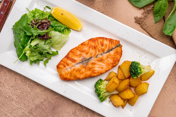 Salmon steak on the grill