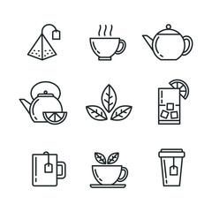 Tea icons set. Vector isolated outline drawings