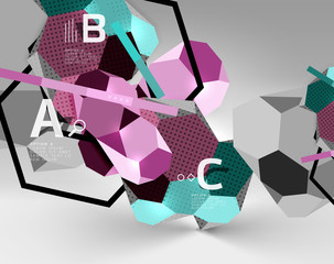 3d hexagon geometric composition, geometric digital abstract background