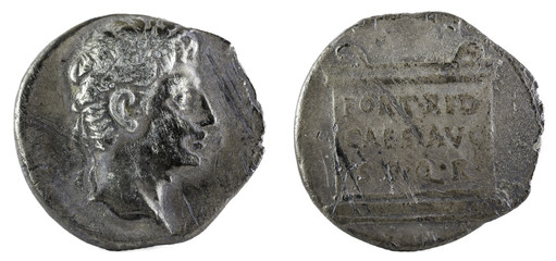 Octavian Augustus. Roman Republic Coin. Ancient Roman silver denarius of the family Julia. Coined...