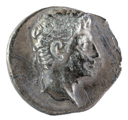 Octavian Augustus. Roman Republic Coin. Ancient Roman silver denarius of the family Julia. Coined...