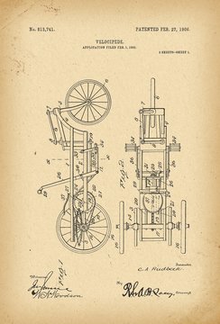 1906 Patent Velocipede Bicycle history  invention