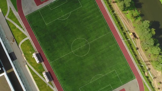 Classical empty old stadium from birds eye view. Aerial footage. 4k