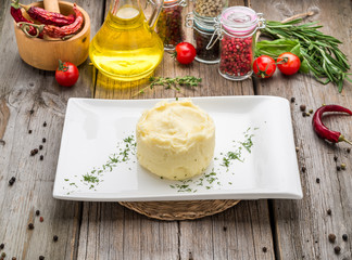 Potato Mash on rustic wooden background