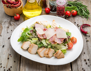 Healthy Grilled Chicken Caesar Salad with Cheese and Croutons