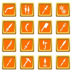Steel arms items icons set vector orange square isolated on white background 