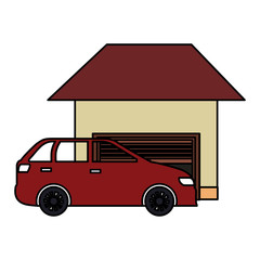 car sedan vehicle with garage building vector illustration design