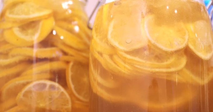 Canned compotes of lemon in restaurant