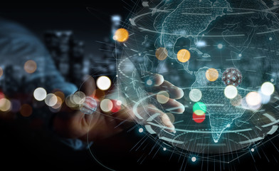 Businessman using globe network with digital connection 3D rendering