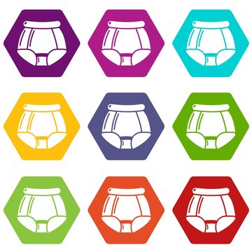 Underpants retro icons 9 set coloful isolated on white for web