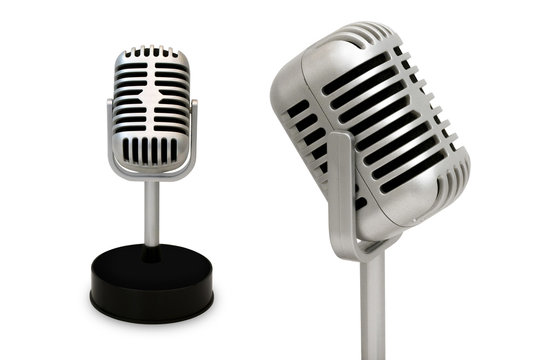 Desktop Microphone Separated from a white background. Vintage style.