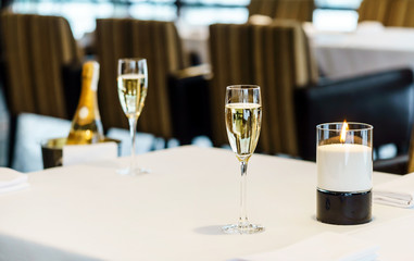 champagne glasses on table