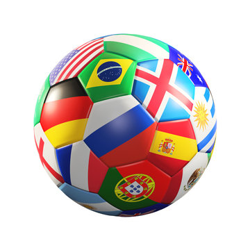 soccer ball with flags 3d rendering