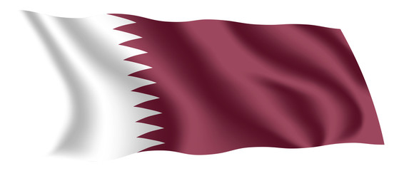Qatar flag. Isolated national flag of Qatar. Waving flag of the State of Qatar. Fluttering textile qatari flag.
