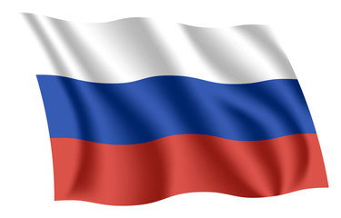 Russia flag. Isolated national flag of Russia. Waving flag of the Russian Federation. Fluttering textile flag. Tricolor.