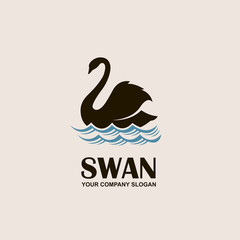 icon with black swan and blue waves